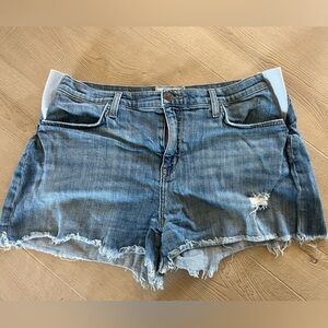 Hatch/Current Elliot Collab distressed denim maternity shorts.